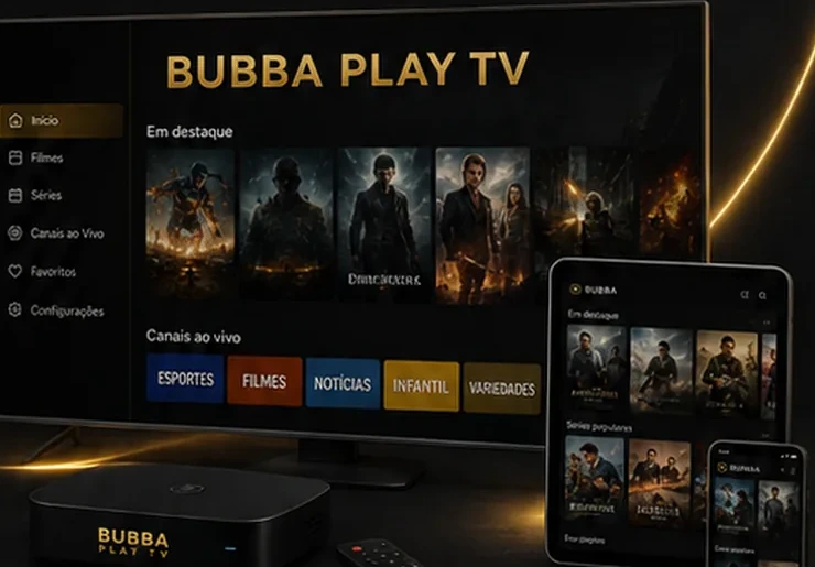 Interface premium BUBBA PLAY TV em TV e dispositivos